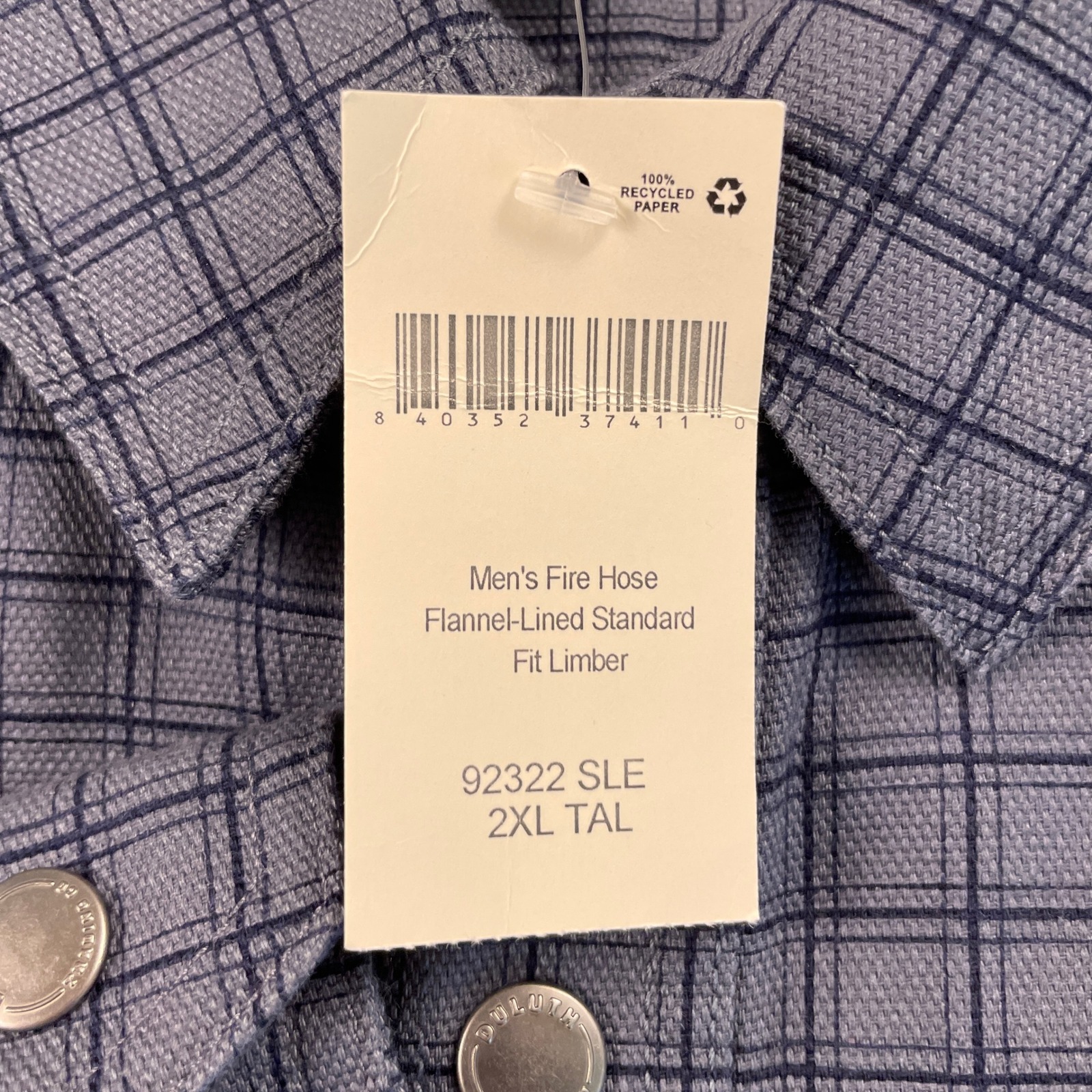 Duluth Trading Co Fire Hose Flannel Lined Shirt Shacket 2xl Tall Blue Grey Grid — image 7 of 8